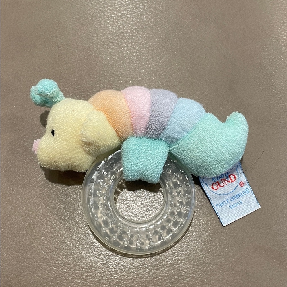 Baby Gund pastel tinkle crinkle Caterpillar Teether rattle Toy NEW